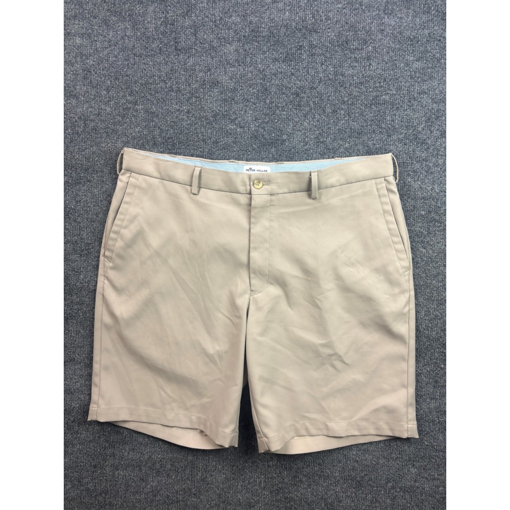 Peter Millar Golf Shorts Mens 38 Tan Performance Flat Front Polyester 9 Inseam